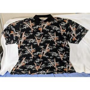 Cooke Street Hawaiian Polo Shirt Mens XXL Black Bamboo Print Aloha